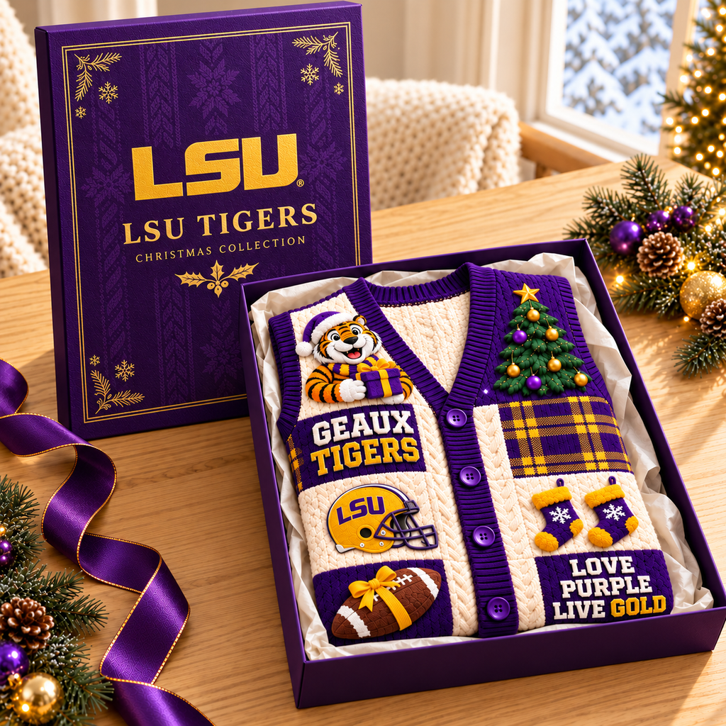 LSU Premium Christmas Cardigan Vest TMH